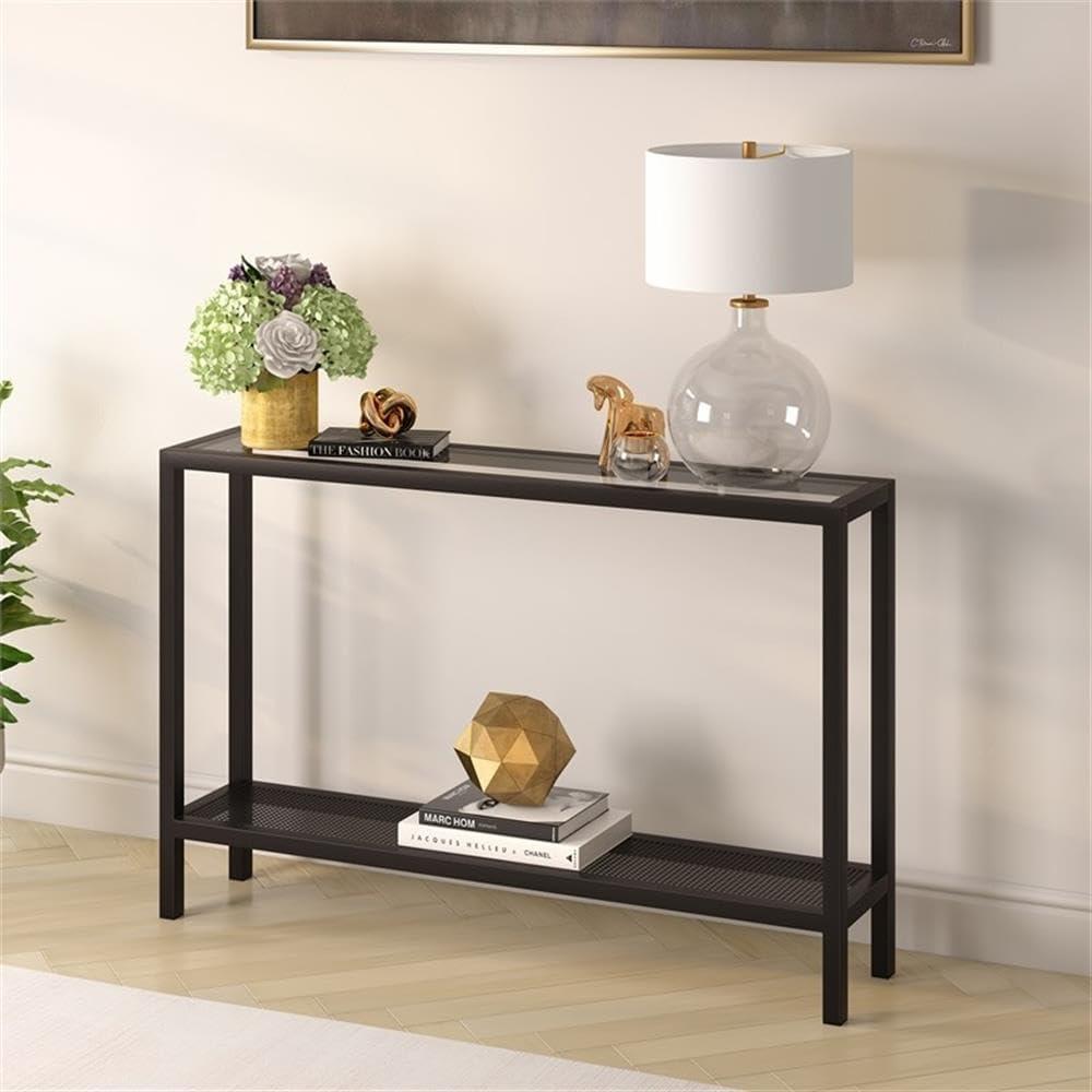 Evelyn&Zoe Rigan 46" Wide Rectangular Console Table, Blackened Bronze