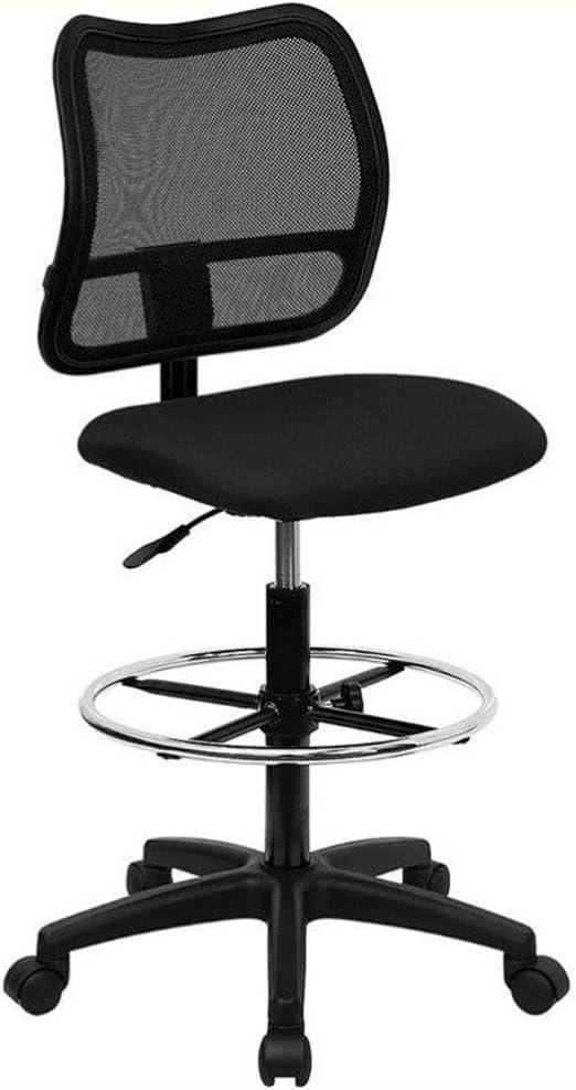 Black Mesh and Fabric Mid-Back Swivel Drafting Chair