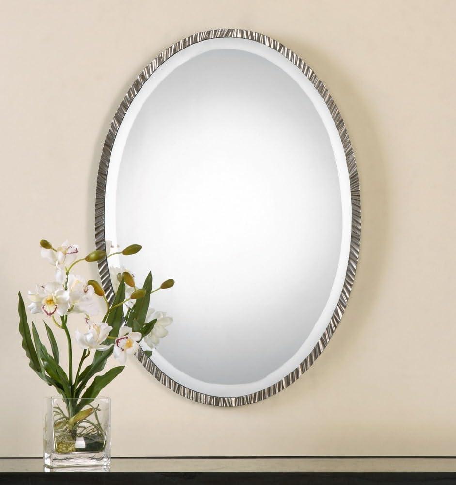 Uttermost Oval Vanity Accent Wall Mirror Modern Polished Nickel Metal Frame 20" Wide for Bathroom Bedroom Living Room Home Office