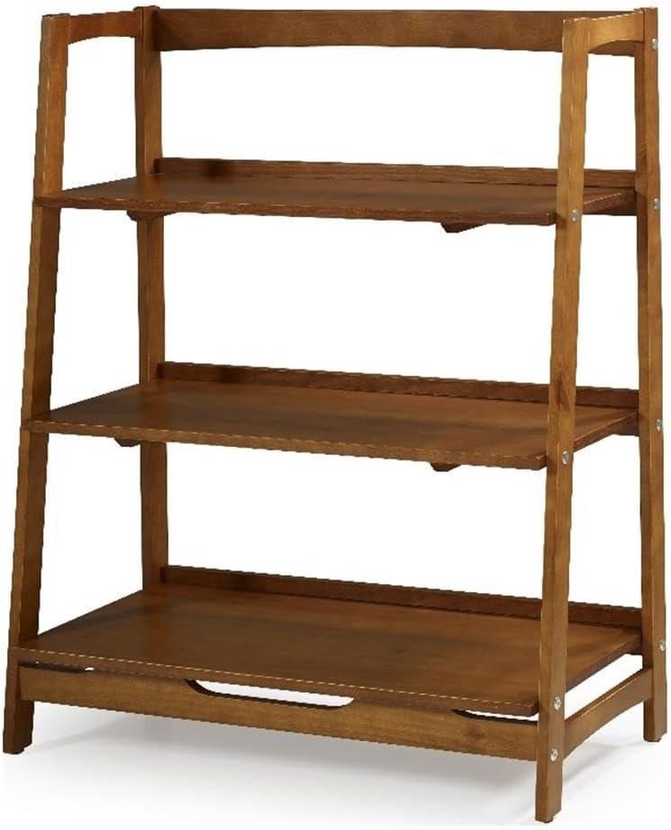 Mid Century Modern Brown Solid Wood 3-Tier Ladder Bookshelf