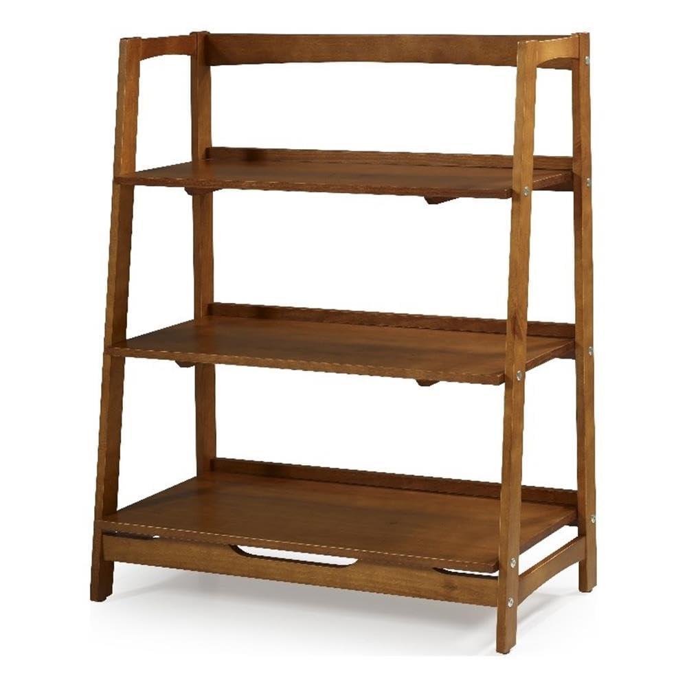 Camaflexi Mid Century Modern Wooden Bookshelf 3 Tier Open Shelving Unit, Castanho 100% Solid Wood