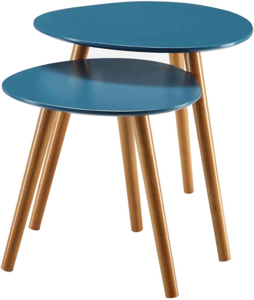 Convenience Concepts Oslo Two Piece Nesting Table Set in Blue Solid Wood Finish