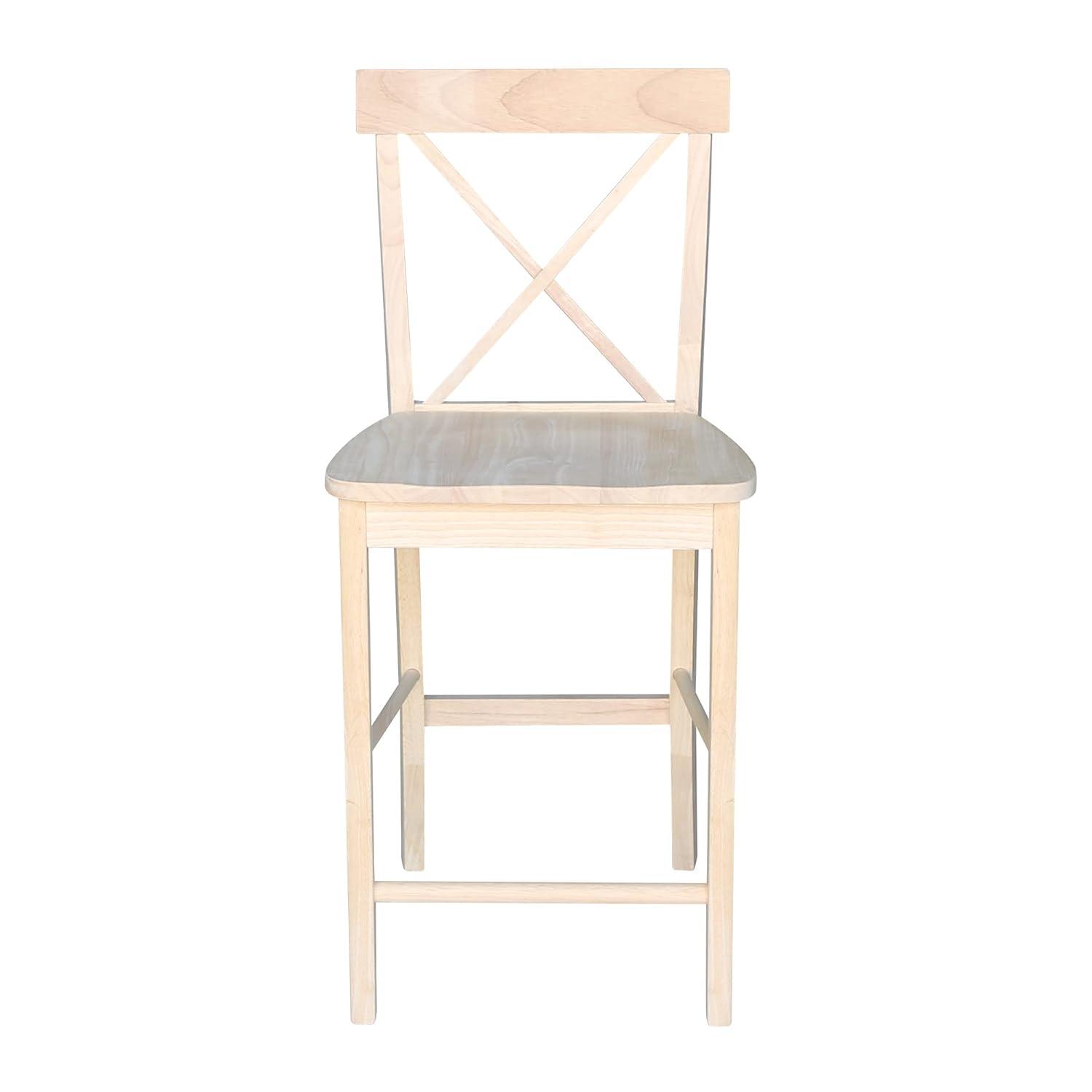 24" X Back Counter Height Barstool Unfinished - International Concepts: Hardwood Frame, Square Seat