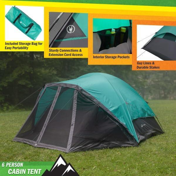 Wakeman Outdoors 6 Man Tent with Screen Room, Teal