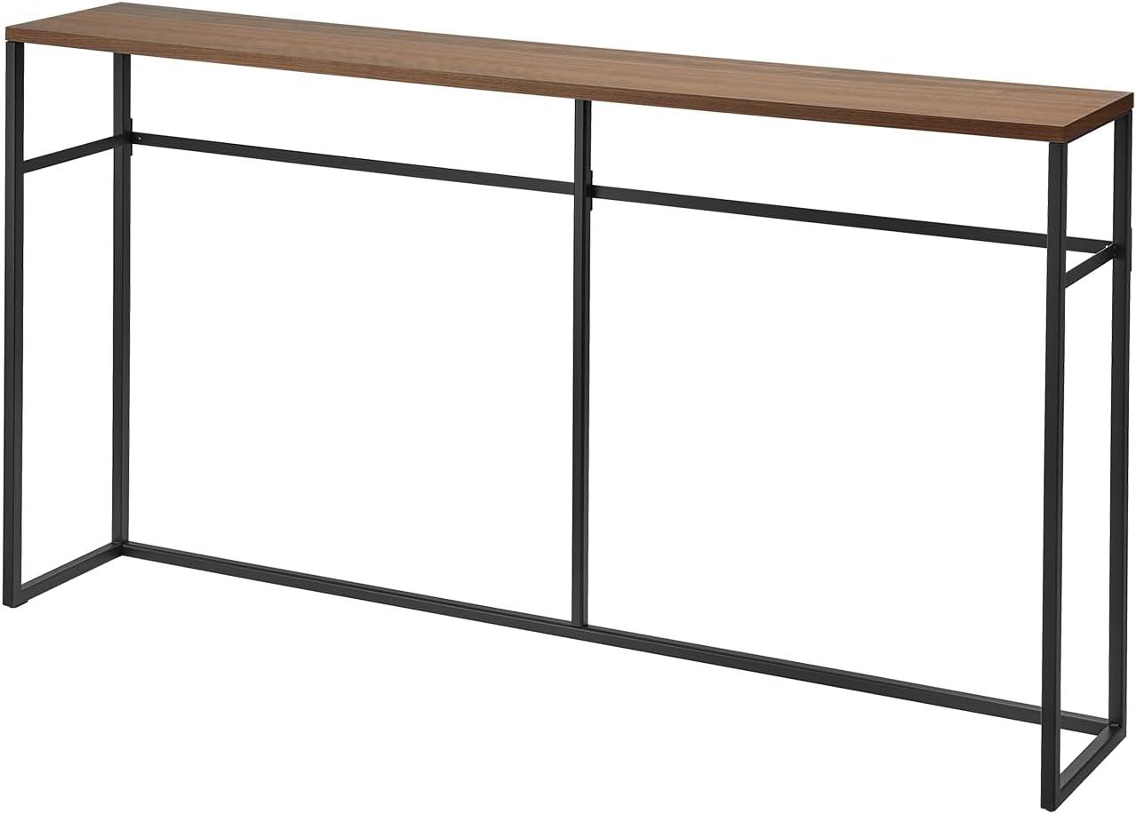 Slim Black Metal and Wood Console Table with Storage Hooks