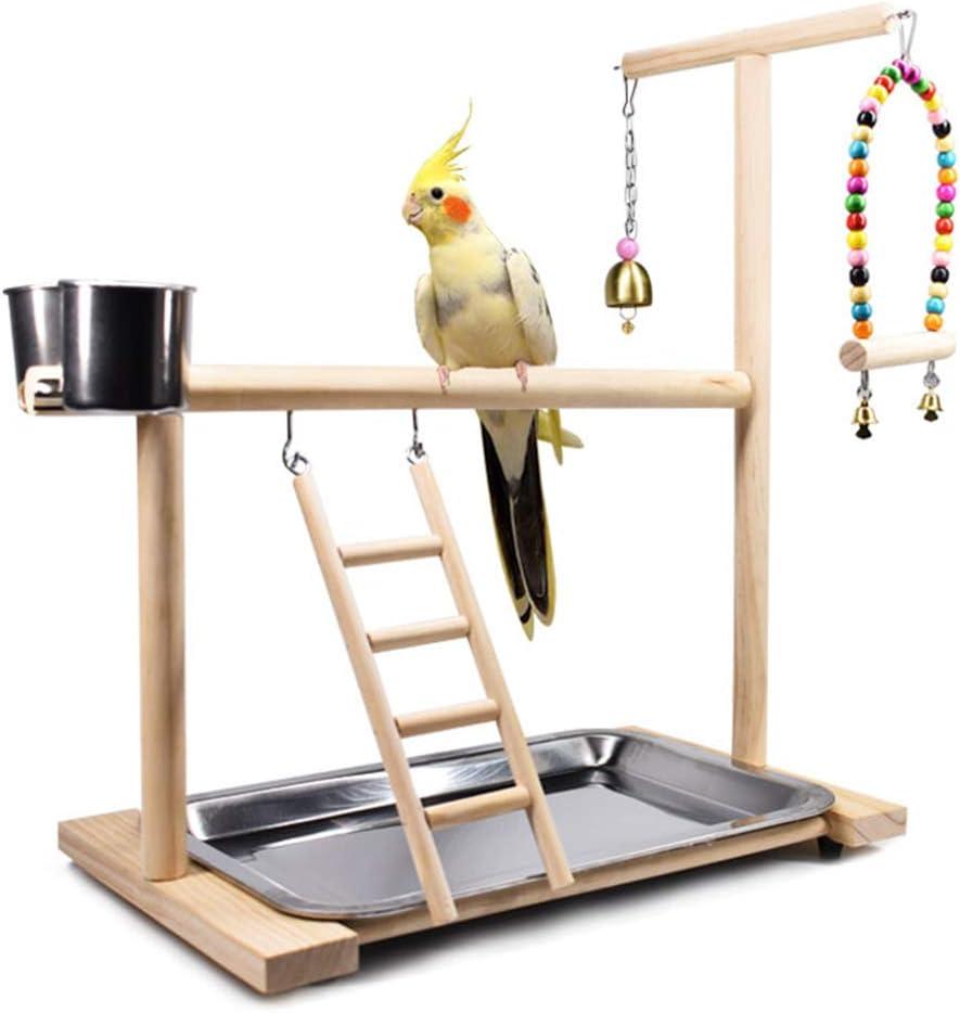 Bird Playground Parrot Playstand, Stand Fun Straw Bell Toys, Ladder Hanging Swing Chew Exercise Toys, for Conure Macaw Cockatiel Finch Small Animals