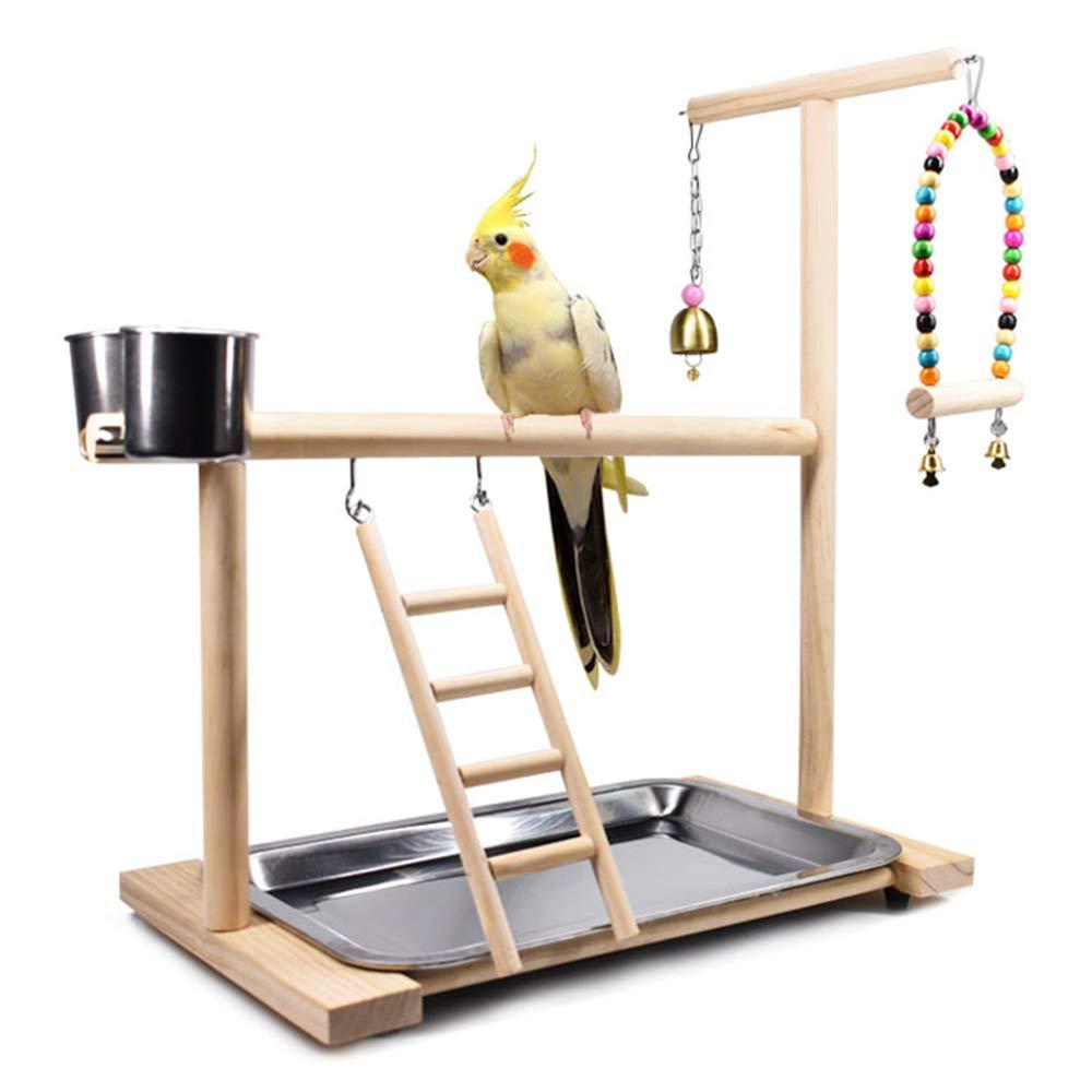 Bird Playground Parrot Playstand, Stand Fun Straw Bell Toys, Ladder Hanging Swing Chew Exercise Toys, for Conure Macaw Cockatiel Finch Small Animals