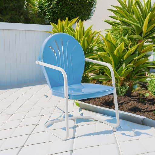 Crosley Furniture Griffith Retro Metal Patio Chair in Sky Blue