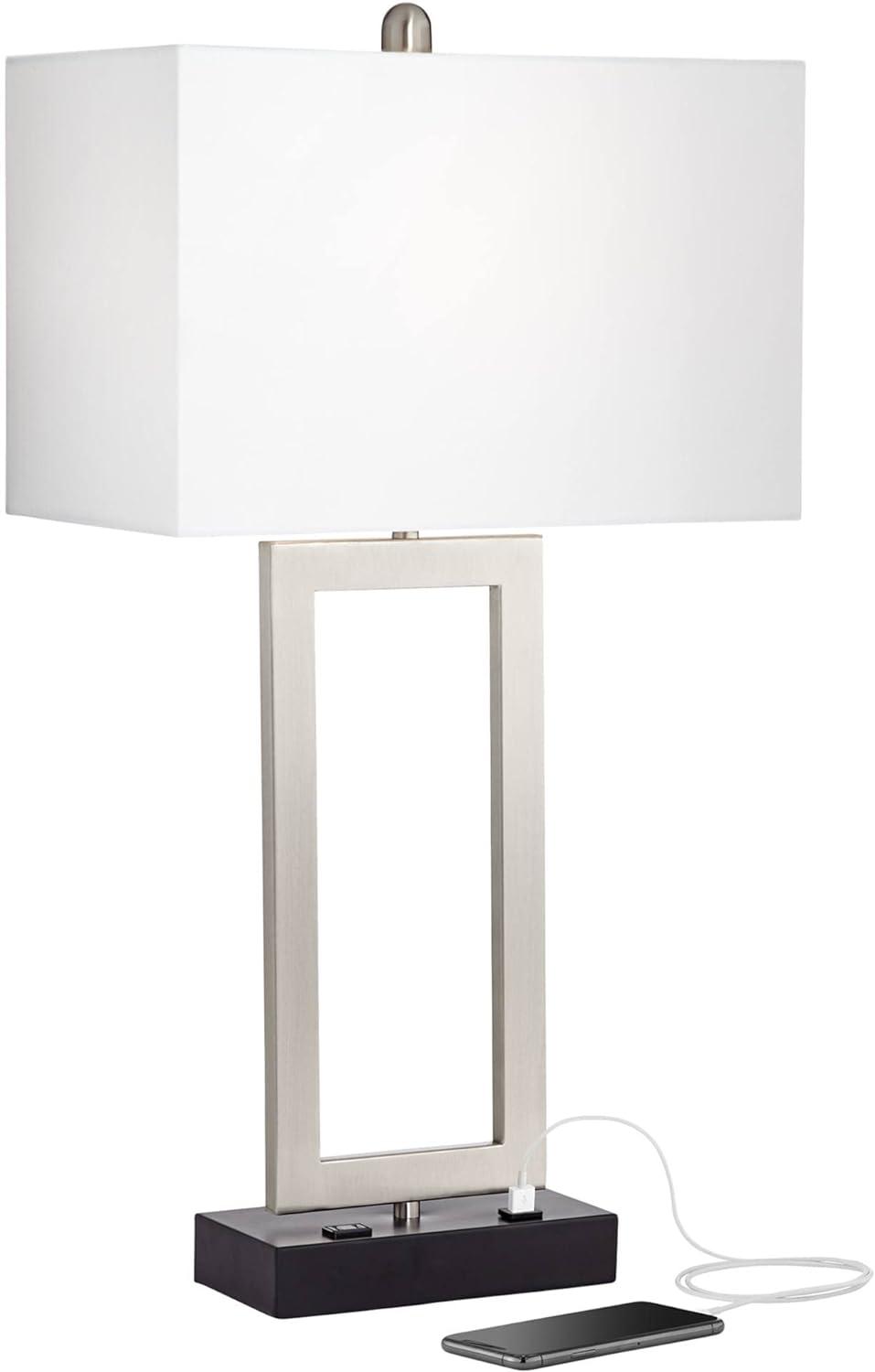 360 Lighting Todd Modern Table Lamp 30" Tall Steel Open Rectangle with USB and AC Power Outlet in Base White Shade for Bedroom Living Room Bedside