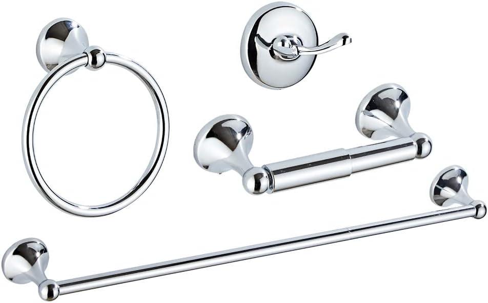 4 Piece Bathroom Accessory Set(Adjustable Towel Bar, Towel Ring, Toilet Paper Holder,Towel Hook), Wall Mounted Bathroom Hardware Accessories Set,Chrome