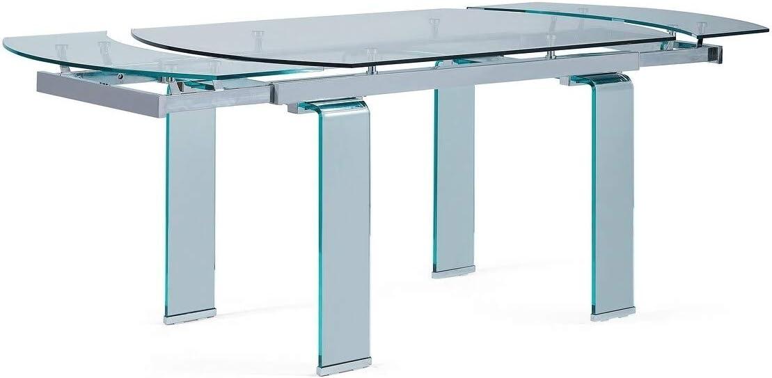 Global Furniture Clear Chrome Extendable Dining Table with Glass Top