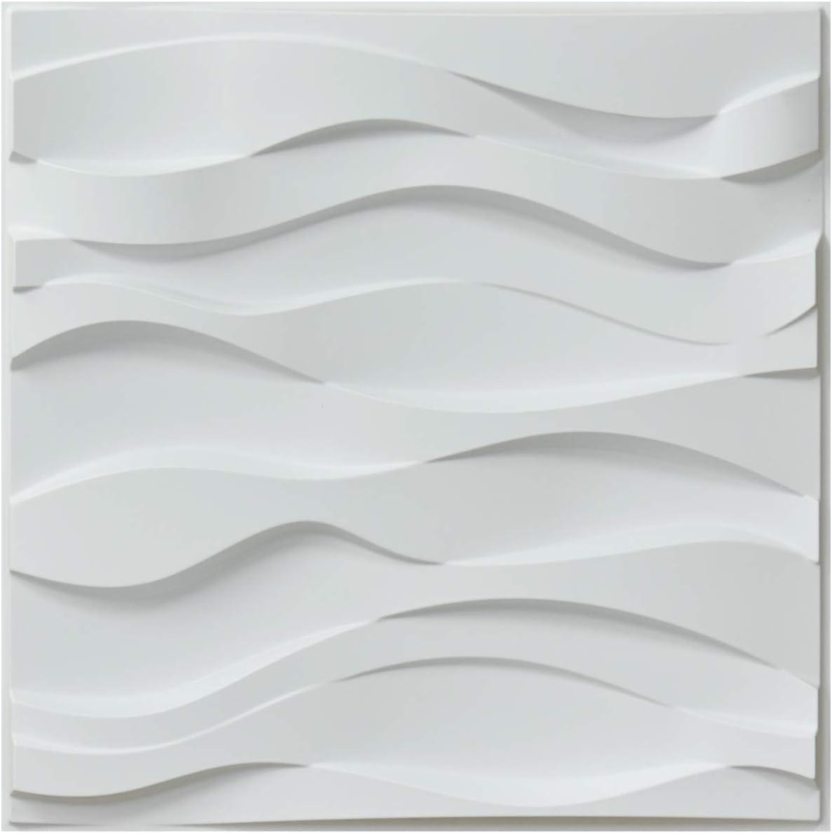 Matt White 3D Wave PVC Wall Panels, 19.7 x 19.7 in, 12-Pack