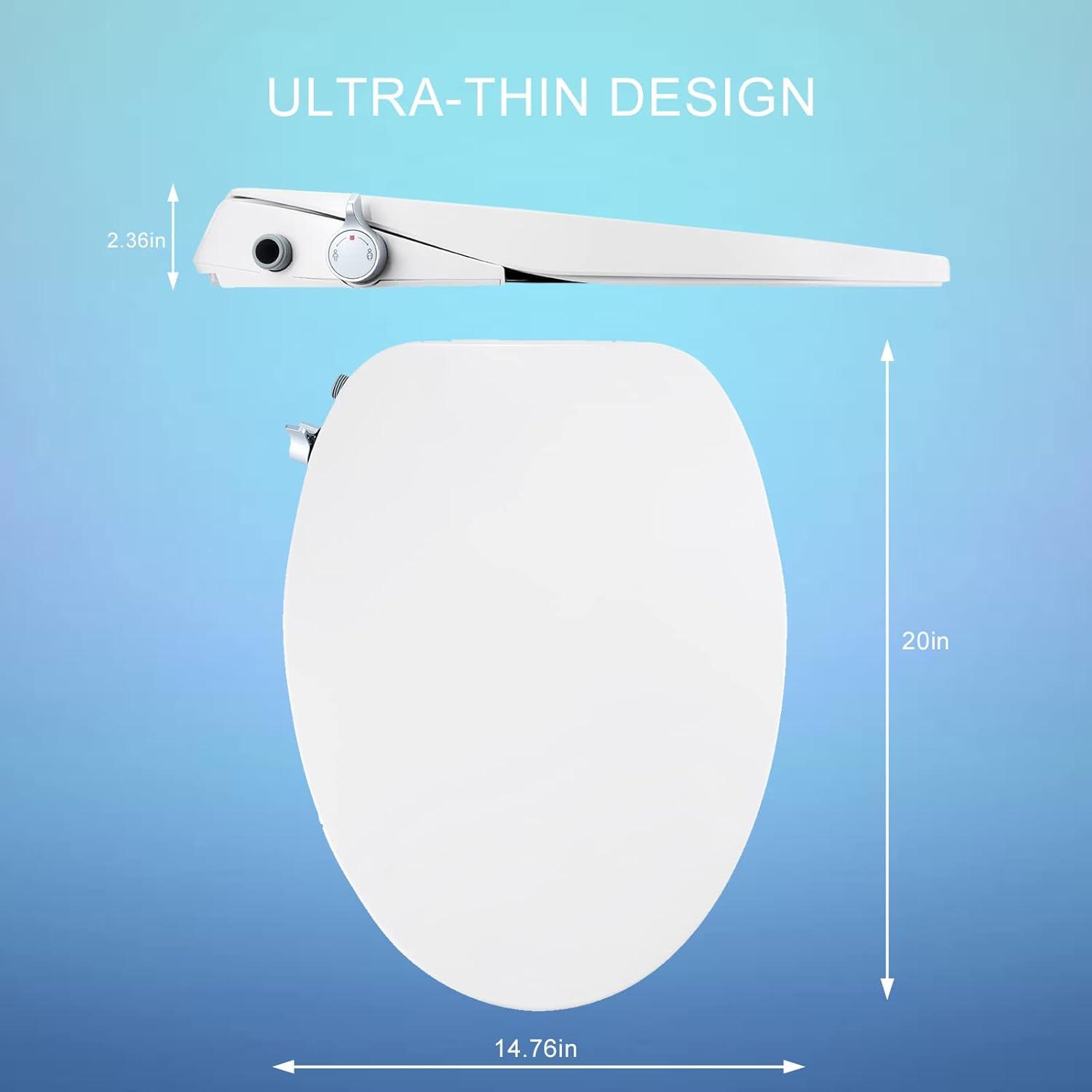 Elongated White Non-Electric Self-Cleaning Bidet Toilet Seat