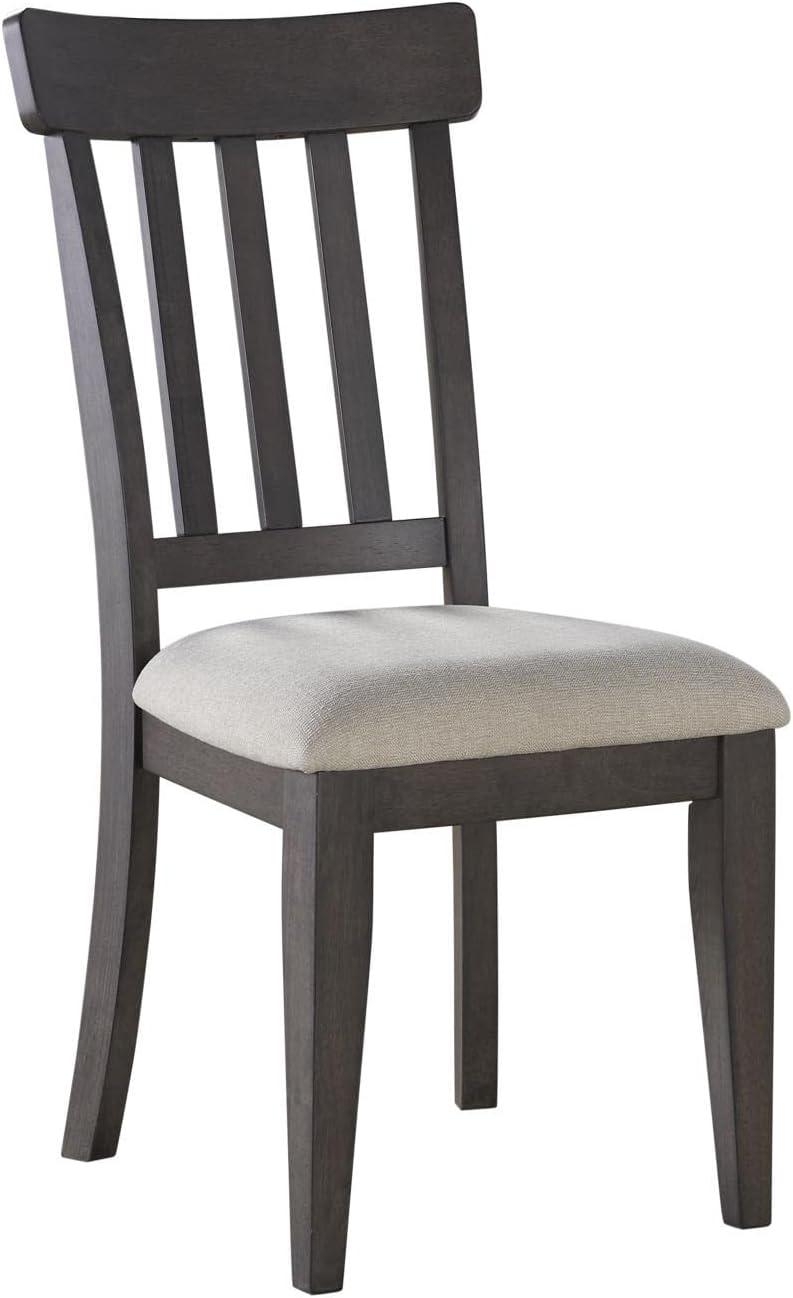 Beige Linen Upholstered Dark Brown Wood Side Chair Set