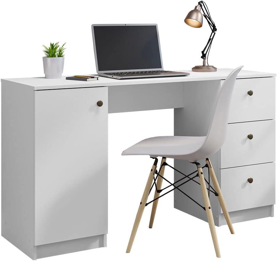 Sleek 53" White Executive Gaming Desk with Filing Cabinet