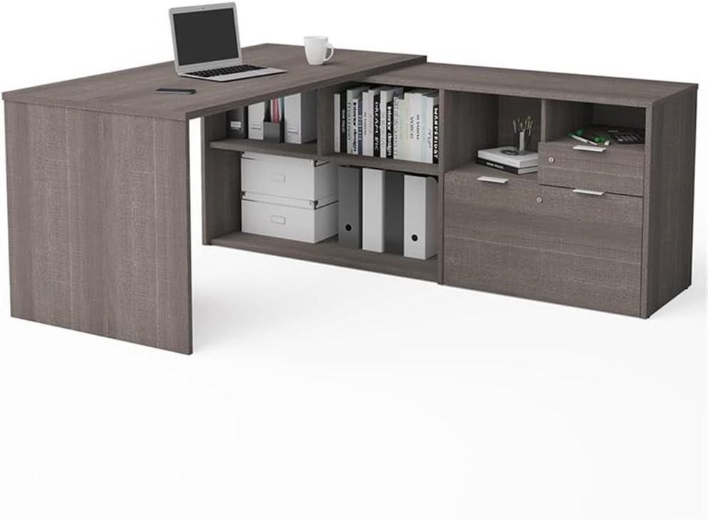 Bestar i3 Plus L Shape Computer Desk in Bark Gray