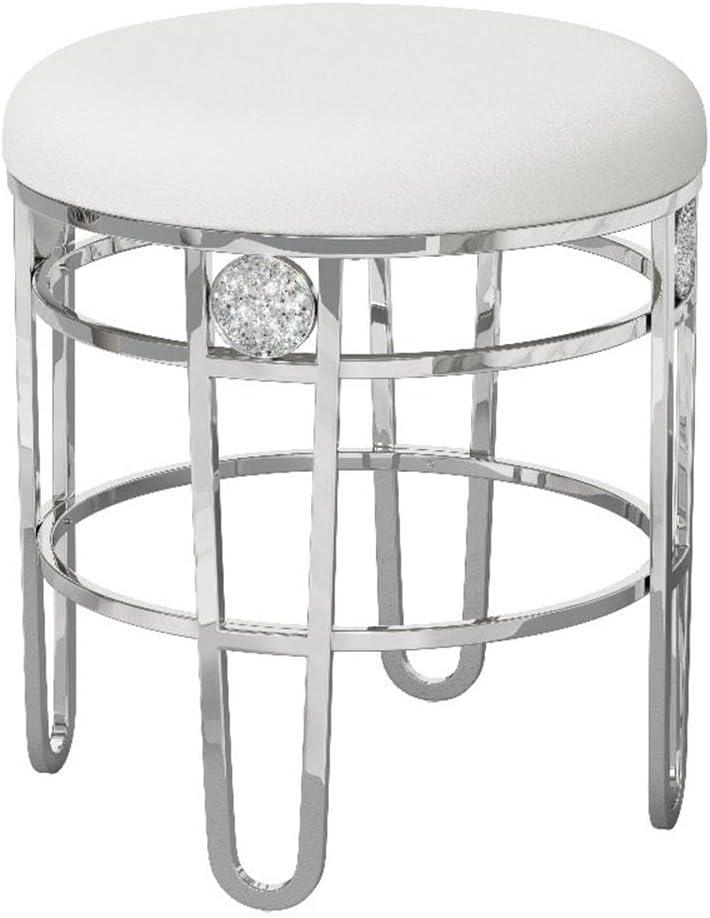 Dessa 18" White Faux Leather and Chrome Vanity Stool