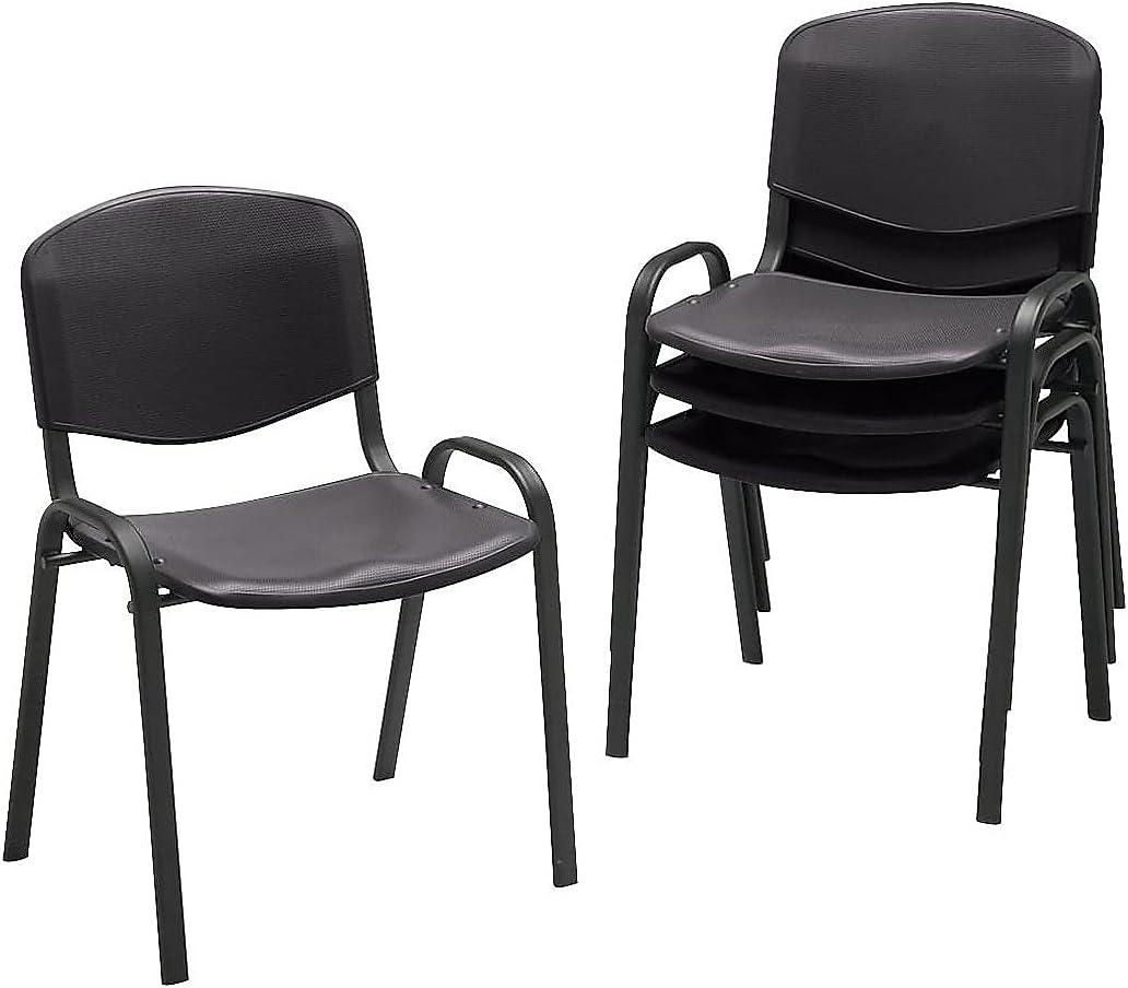 Safco Stacking Chair, Supports Up to 250 lb, 18" Seat Height, Black Seat, Black Back, Black Base, 4/Carton