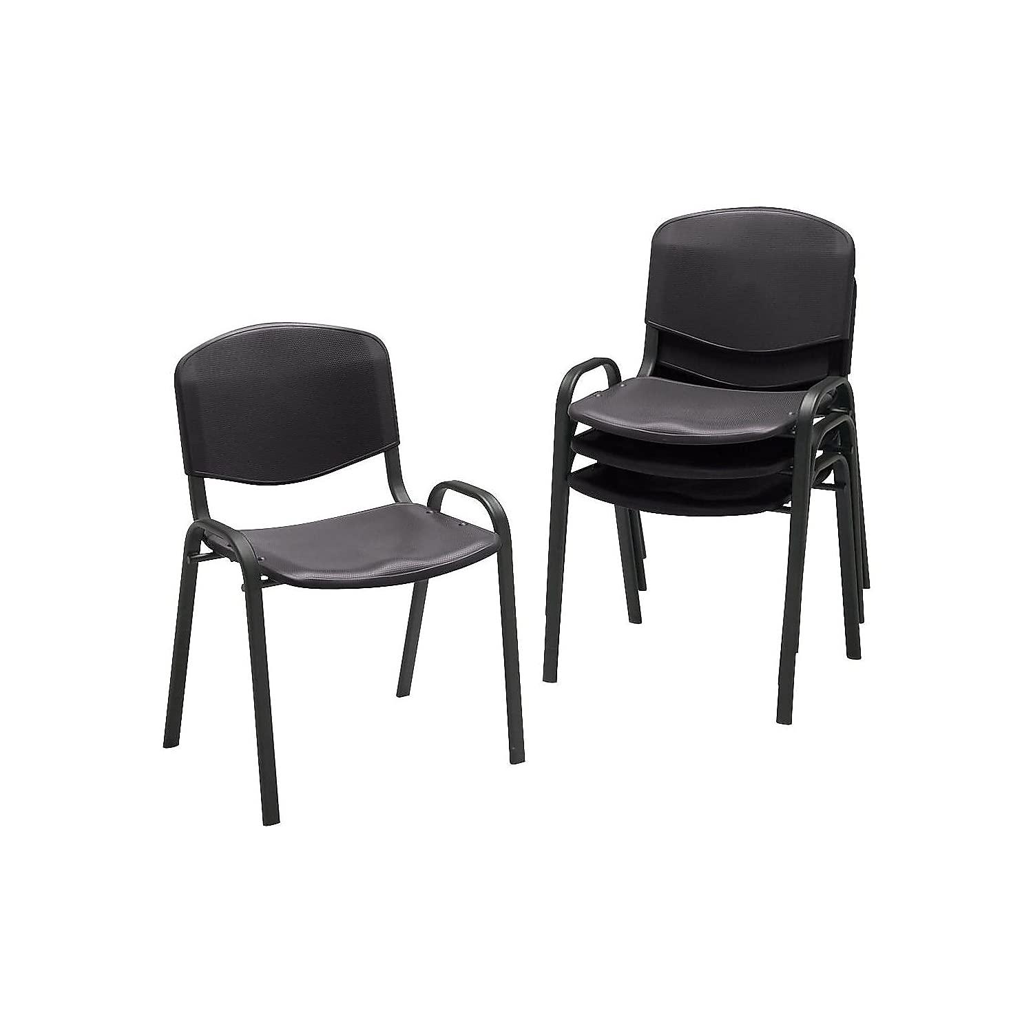 Safco Stacking Chair, Supports Up to 250 lb, 18" Seat Height, Black Seat, Black Back, Black Base, 4/Carton