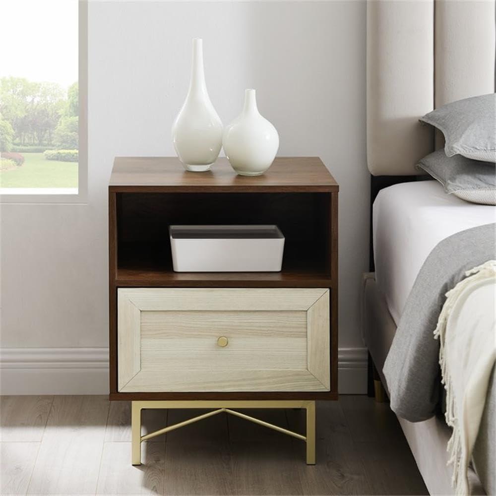 Gwen 20" 1-Drawer Modern Bedroom Nightstand in Dark Walnut/White Poplar