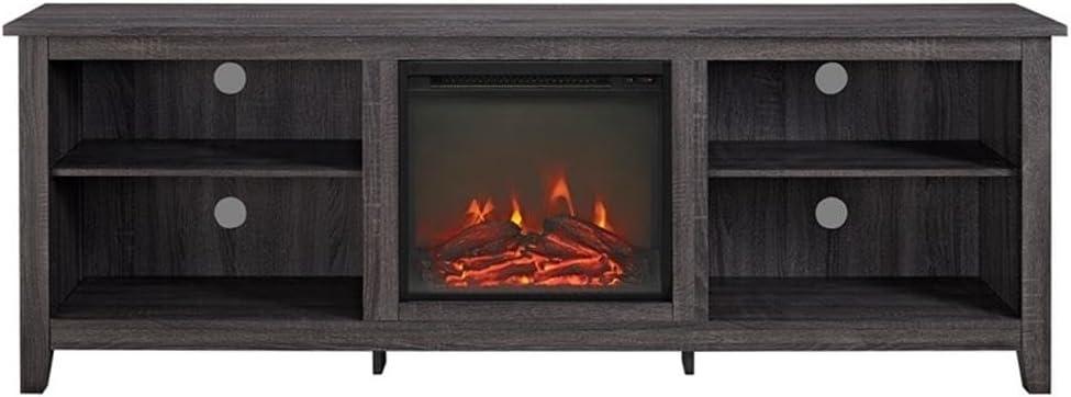 Essential 70" Rustic Farmhouse Electric Fireplace Wood TV Stand - Charcoal