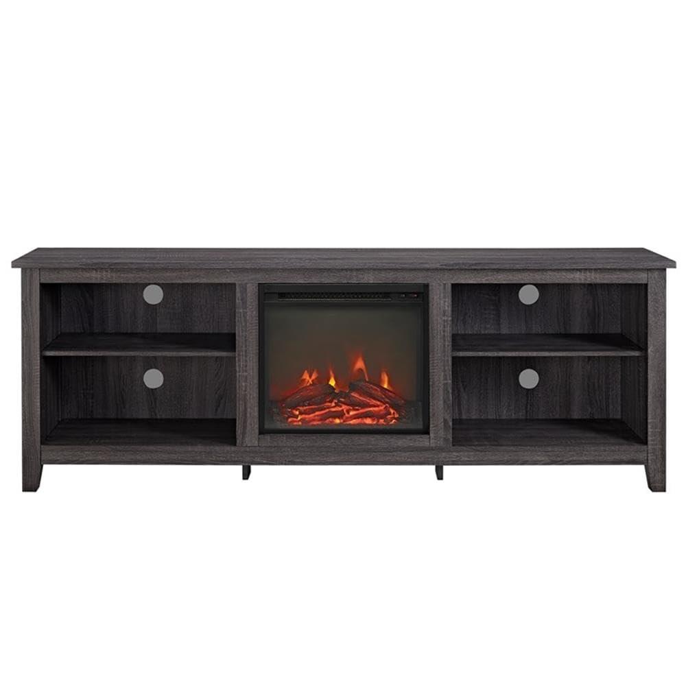 we furniture 70" wood media tv stand console with fireplace - charcoal