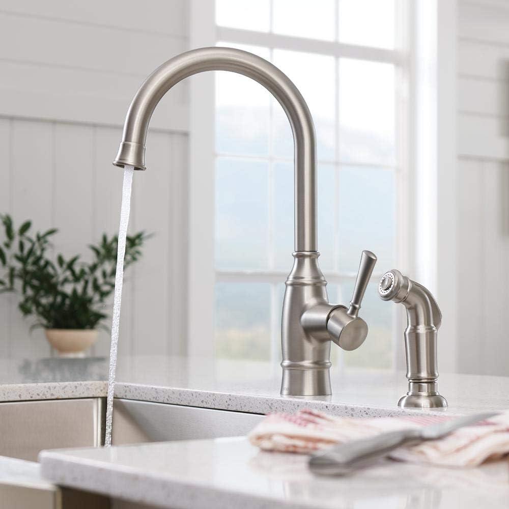 Spot Resist Stainless Steel Single-Handle Kitchen Faucet with Side Sprayer