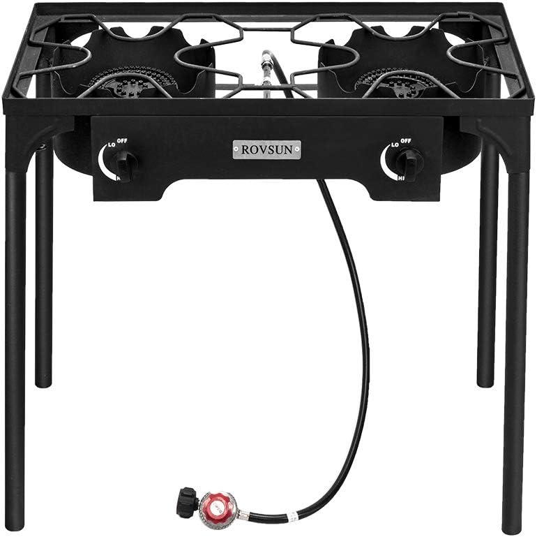 Topcobe Portable Propane Gas Cooker, Iron Cast Patio Burner, Outdoor Stove for Camp Cooking (Three Burner 225000-BTU)