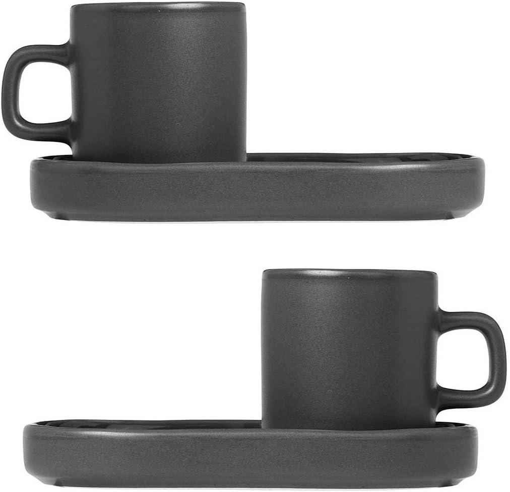 Blomus PILAR Stoneware Espresso Cup with Tray (Set of 2)
