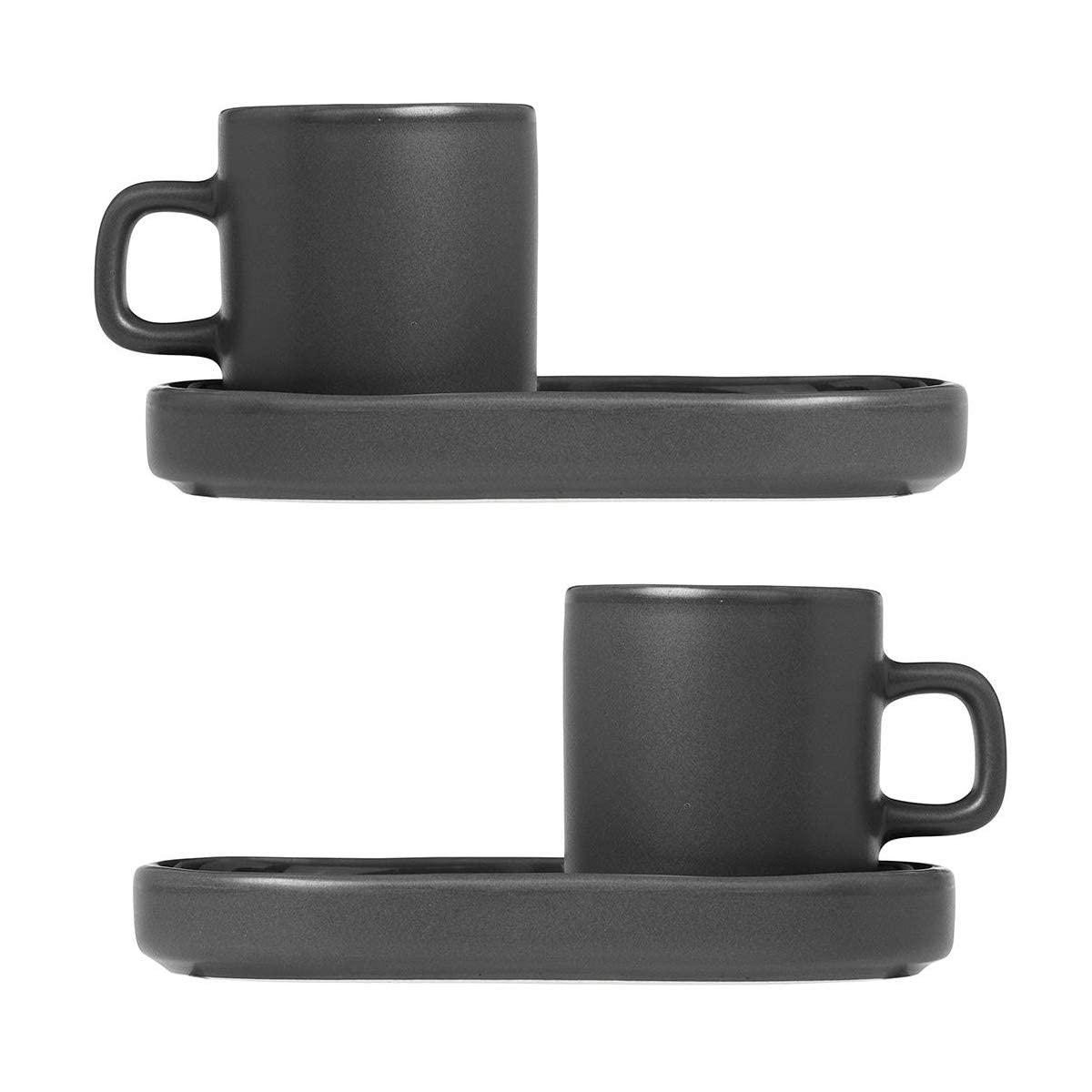 PILAR Stoneware Espresso Cup with Tray (Set of 2)