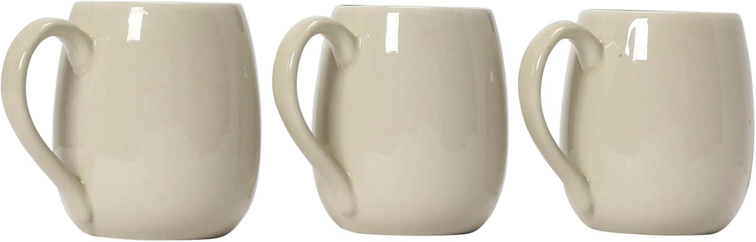 Creative Co-Op Debossed Stoneware Mug, Set of 4 Styles, Cream and Green Reactive Crackle Glaze