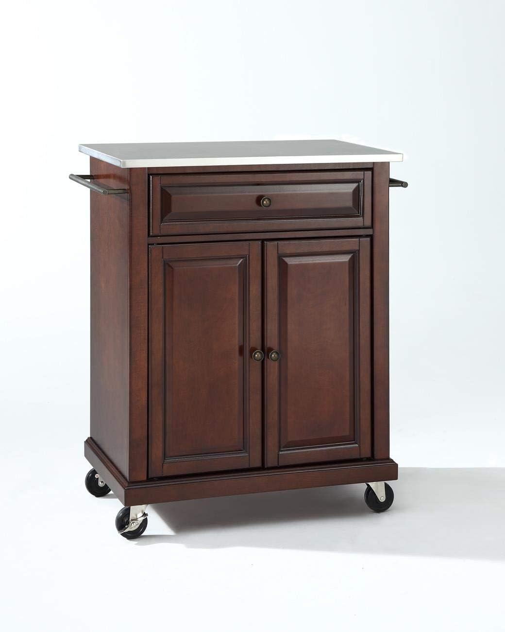 Mahogany Stainless Steel Top Kitchen Cart with Storage