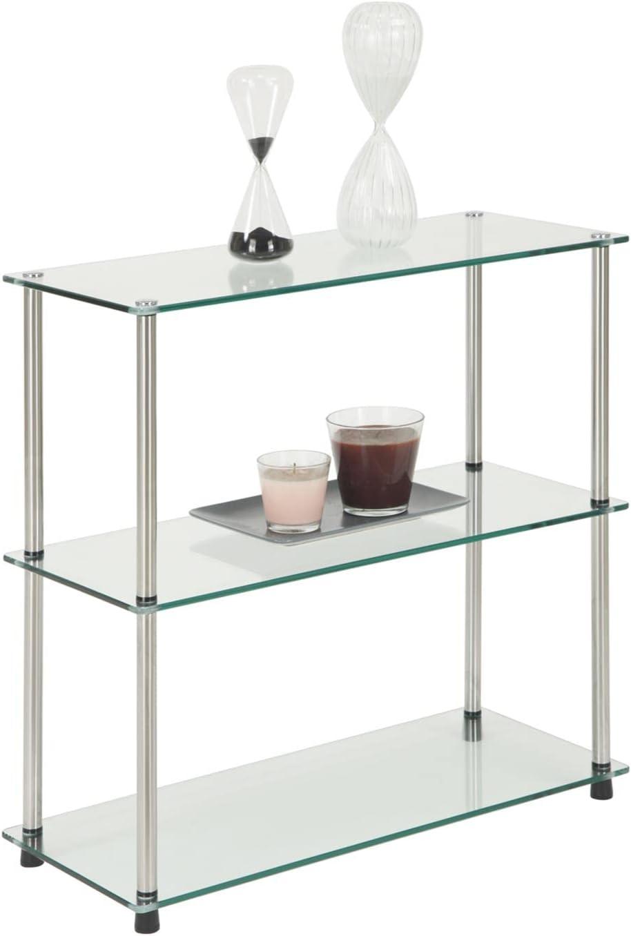 Elegant Modern 28" Clear Glass 3-Shelf Bookcase