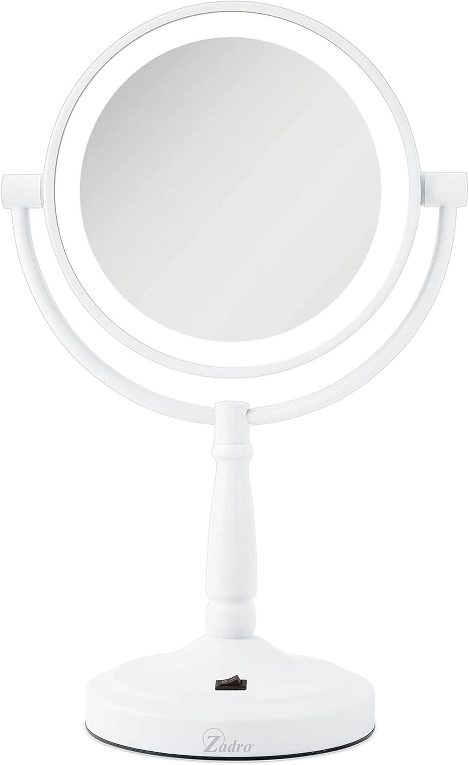 White Round LED Lighted Makeup Mirror with 10X/1X Magnification