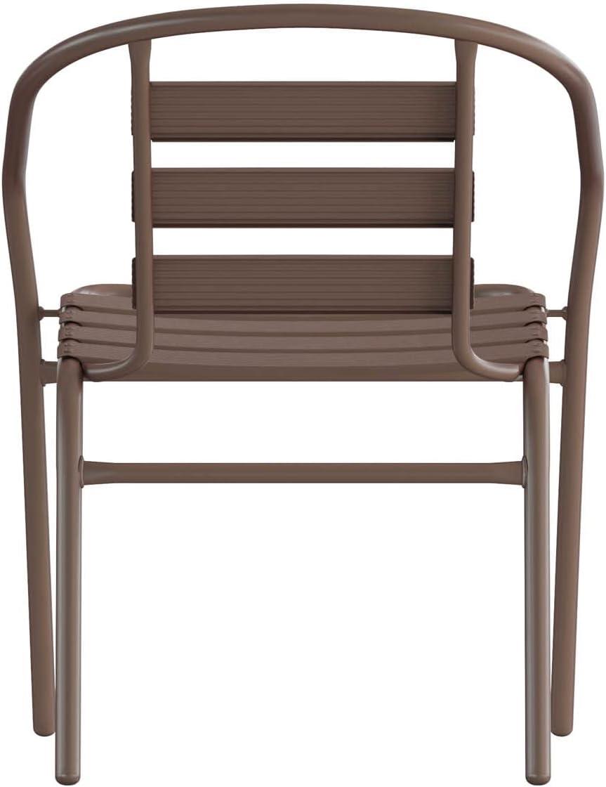 Bronze Metal Stackable Outdoor Dining Chair with Slats