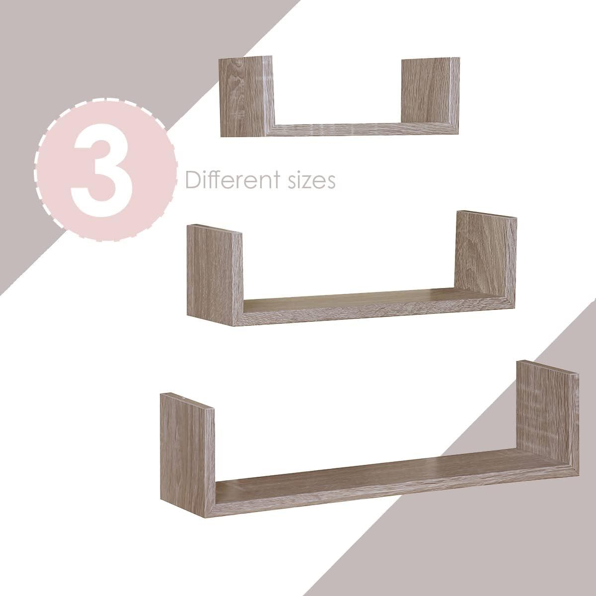 Home Basics Floating Wood Shelf, (Set of 3), Oak