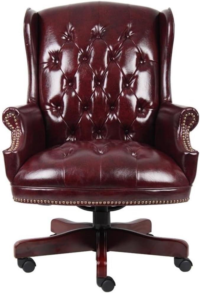 Red High Back Faux Leather Executive Chair with Mahogany Finish