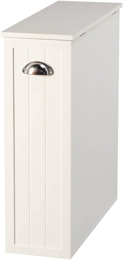 OakRidge Slim Bathroom Storage Cabinet with Slide-Out Shelf & Hinged Lid, 7-In. Wide, White