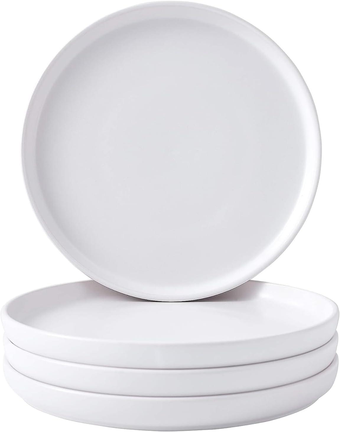 Bruntmor Set of 4 Elegant Matte 11" Round Ceramic Dinner Plates, White