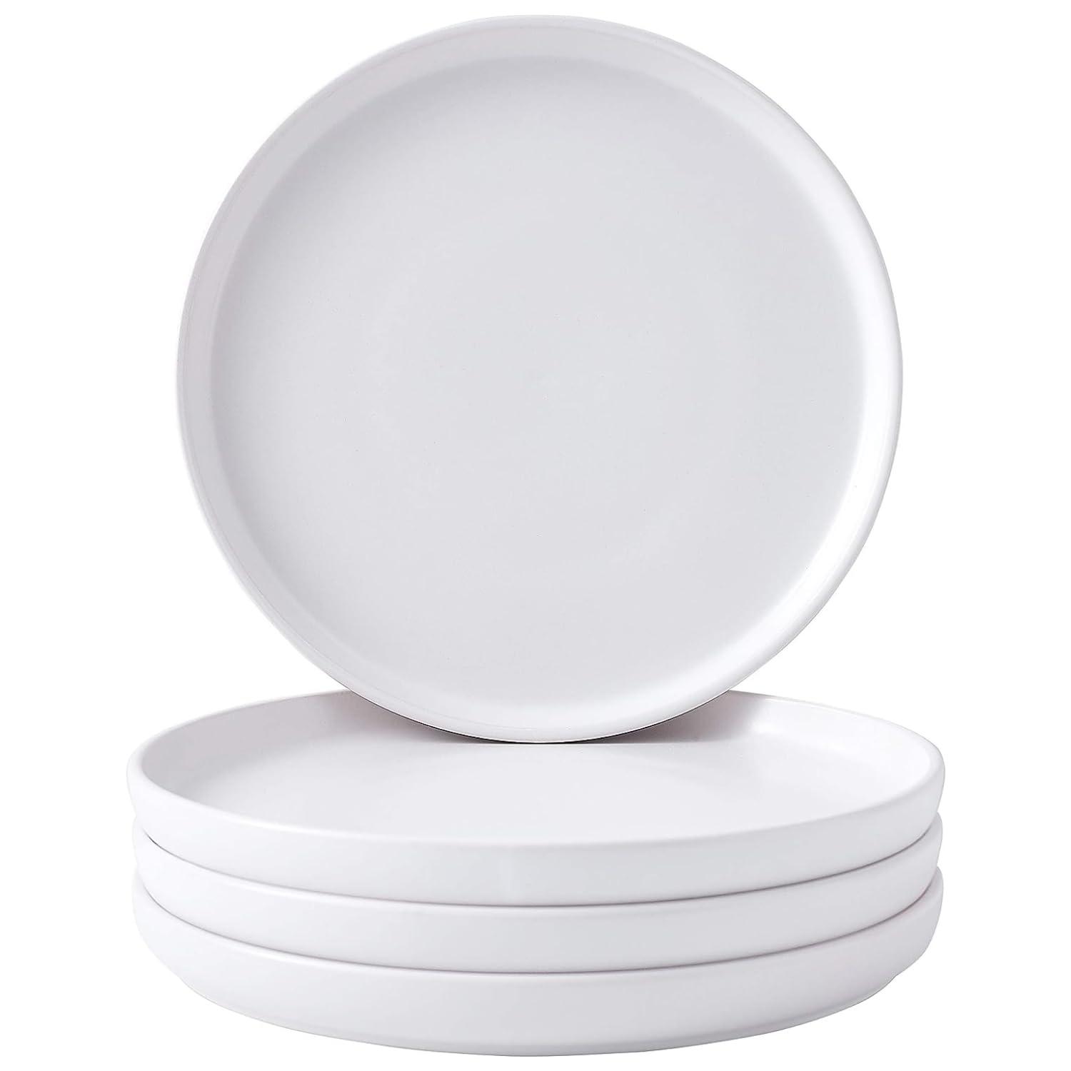 Bruntmor Set of 4 Elegant Matte 11" Round Ceramic Dinner Plates, White