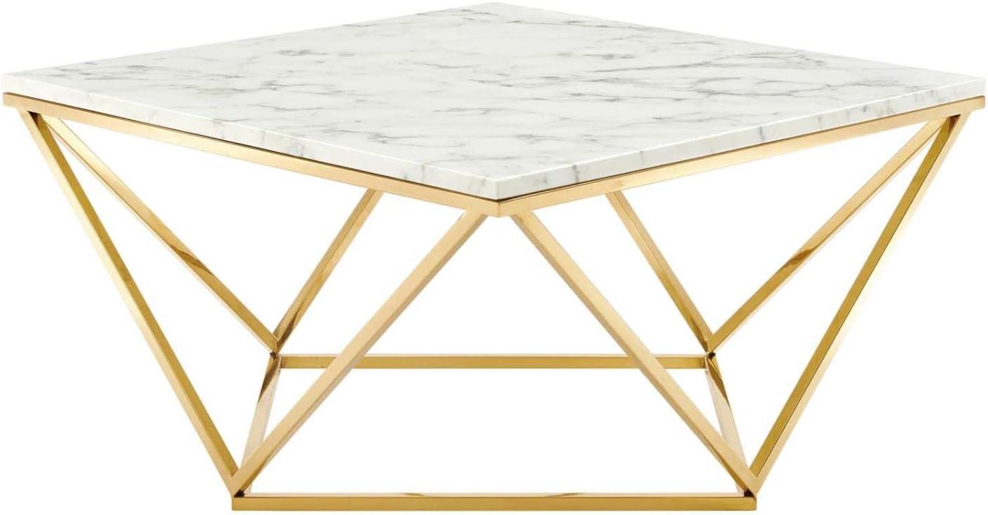 Modway Vertex Artificial Marble & Stainless Steel Coffee Table in Gold/White