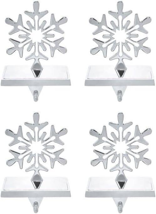 Silver Metal Snowflake Christmas Stocking Holders Set of 4