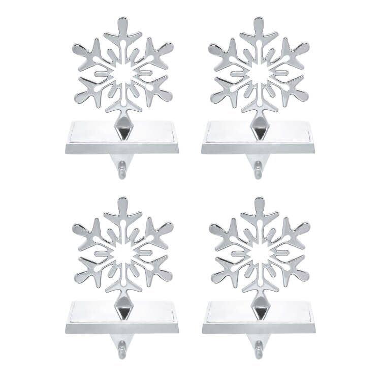 Season 4 Sparkles 4 Pieces Snowflake Stocking Holder Metal for Hanging Stockings