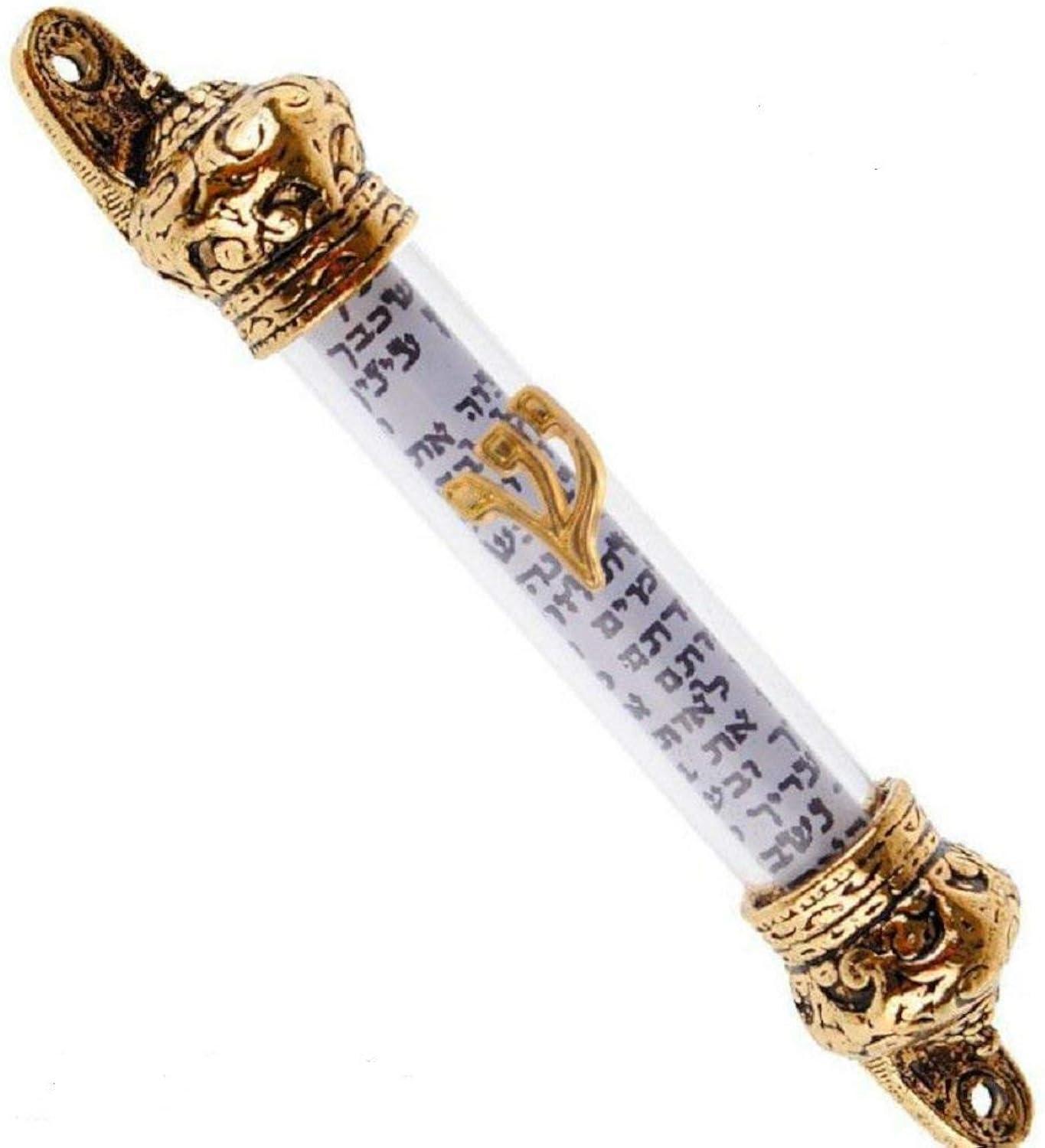 Silver Plated/Red Bronze Plated/Gold Plated Crown Cover 5 inch Mezuzah & Scroll, Judaica Israel Gift Jewish Door Mezuza from Jerusalem (Gold Crown)