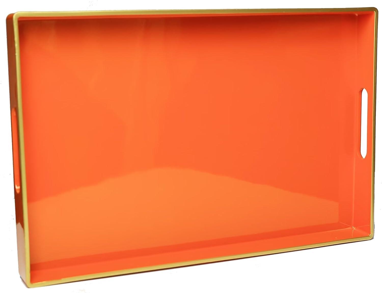 Bright Orange Acrylic Rectangular Serving Tray with Handles