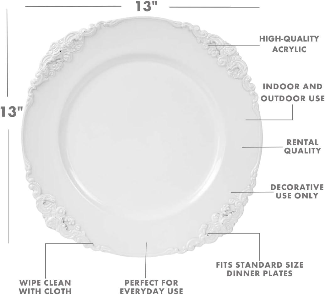 DIY Wedding Koyal Wholesale Vintage Charger Plate, White (Pack of 4)