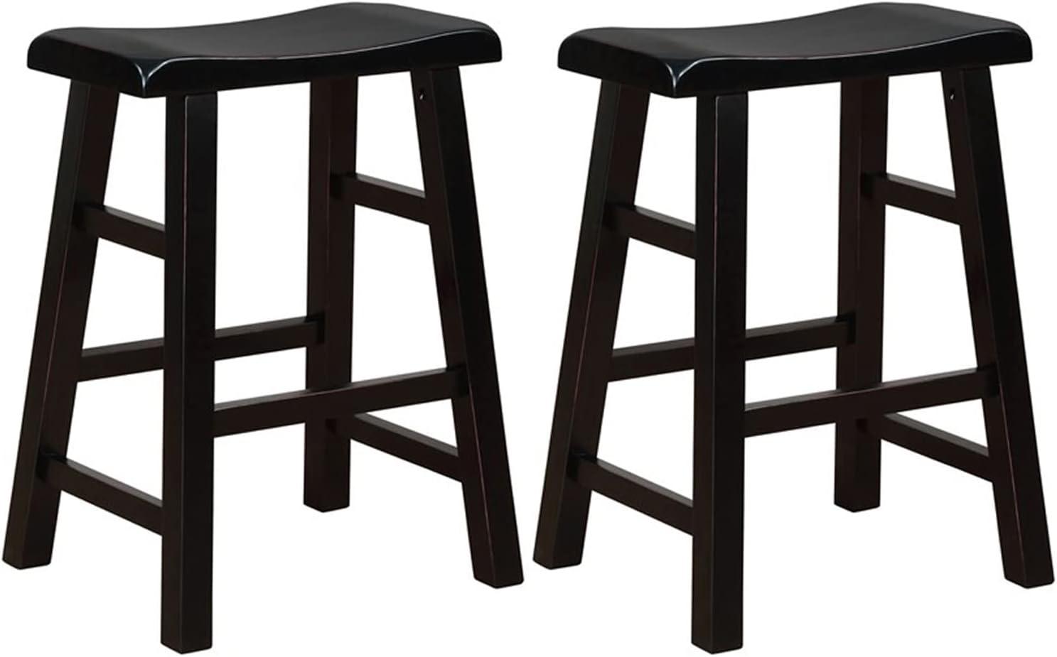 eHemco Heavy-Duty Solid Wood Saddle Seat Kitchen Counter Height Barstools, 24 Inches, Set of 2, Black