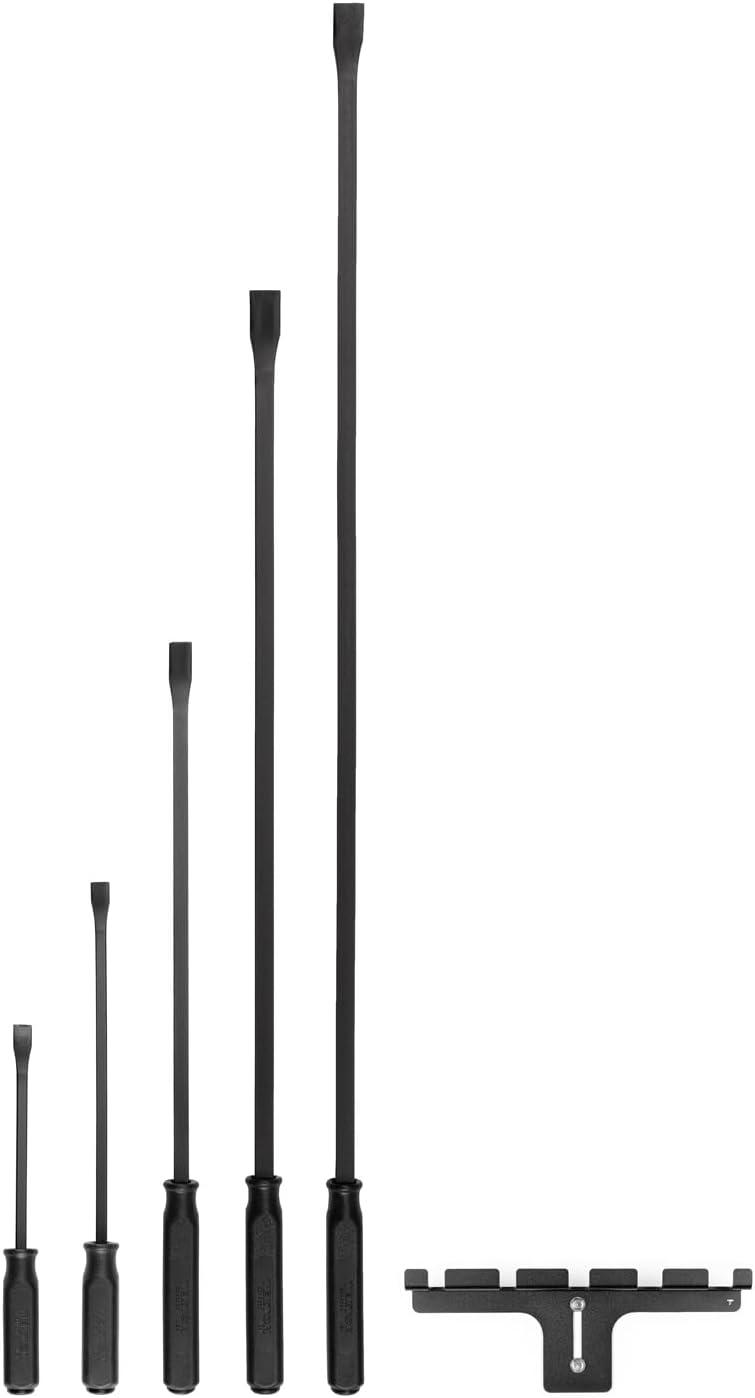 Tekton 5-Piece Black Steel Pry Bar Set with Wall Hanger