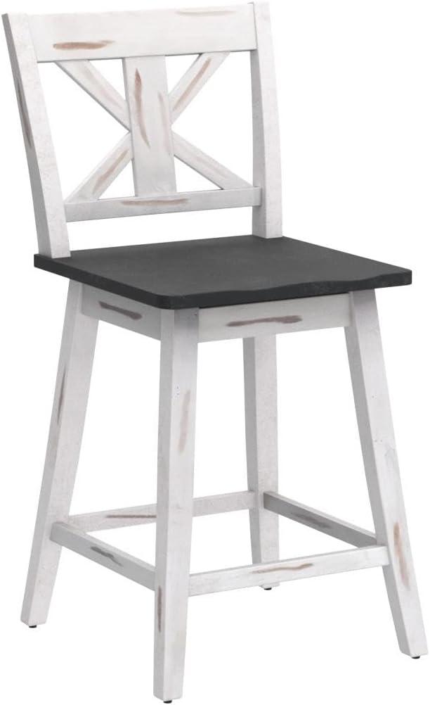 Costway Set of 2 Bar Stools Swivel Counter Height Chair w/ Solid Wood Legs White\Black