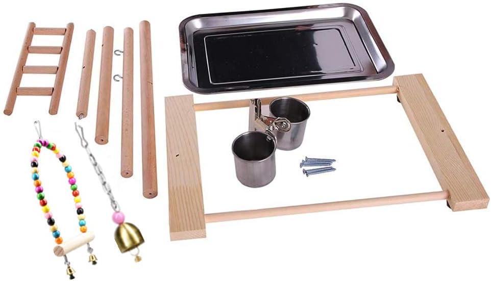 Bird Playground Parrot Playstand, Stand Fun Straw Bell Toys, Ladder Hanging Swing Chew Exercise Toys, for Conure Macaw Cockatiel Finch Small Animals